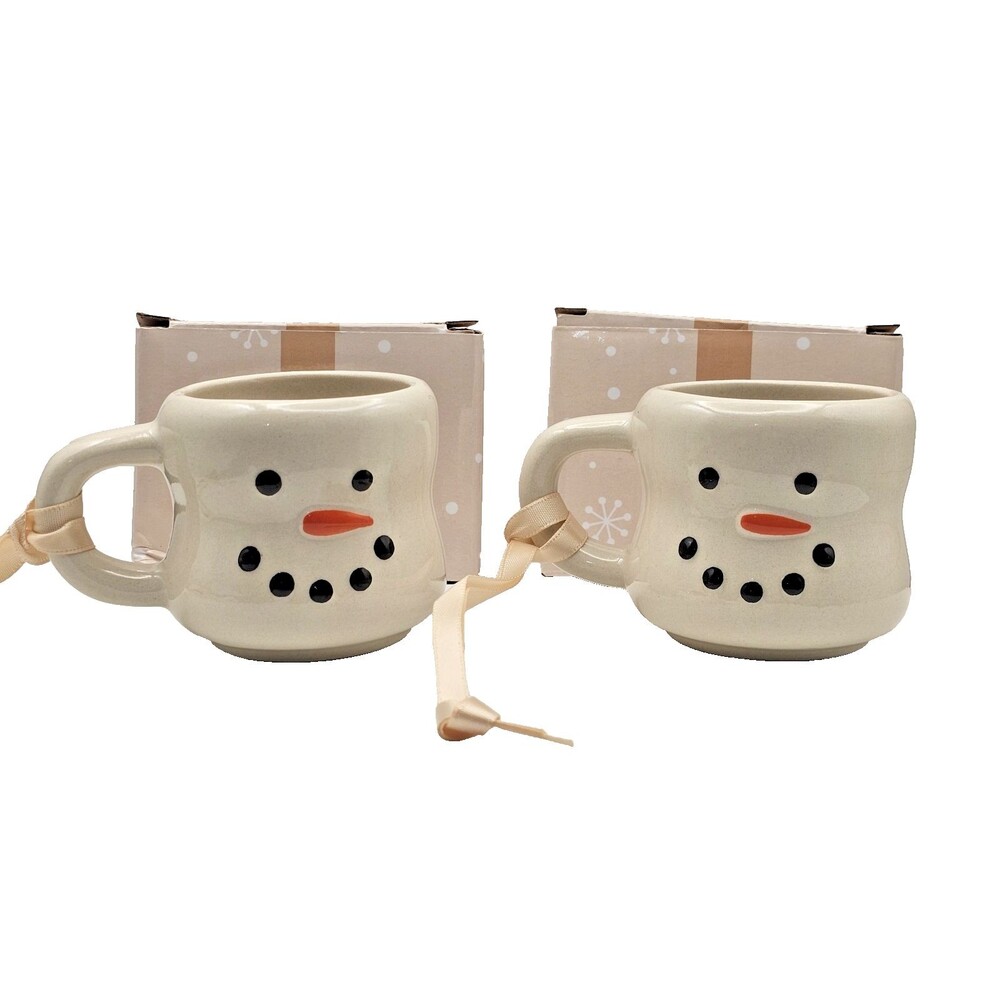 Temp-tations Set of 2 Snowman Coco/Espresso Cups/Ornaments New In Gift Boxes